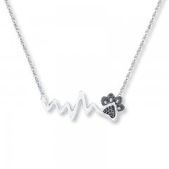 Paw Heartbeat Necklace 1/20 cttw Black Diamonds Sterling Silver