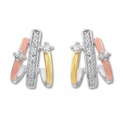 Diamond Huggie Earrings 1/8 ct tw Sterling Silver/10K Gold