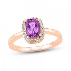 Amethyst & Diamond Ring 1/10 ct tw Cushion/Round-Cut 10K Rose Gold