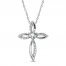 Aquamarine & White Lab-Created Sapphire Cross Necklace Sterling Silver 18"