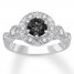 Black/White Diamond Engagement Ring 1 carat tw 10K White Gold