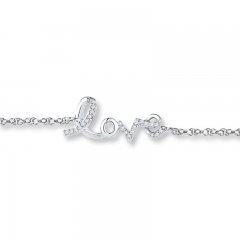 Diamond Love Anklet 1/15 ct tw Round-cut Sterling Silver