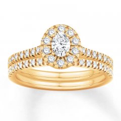 Diamond Bridal Set 5/8 ct tw Oval/Round 14K Yellow Gold