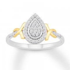 Diamond Teardrop Ring 1/5 ct tw Round Sterling Silver/10K Gold