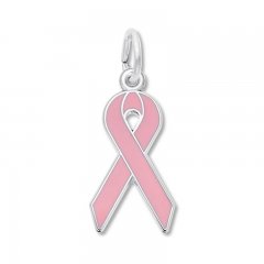 Breast Cancer Ribbon Pink Enamel Sterling Silver Charm