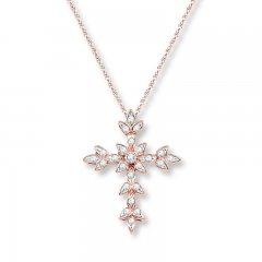 Diamond Cross Necklace 1/8 ct tw Round-cut 10K Rose Gold