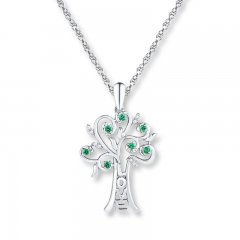 Diamond Tree Necklace Lab-Created Emeralds Sterling Silver