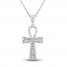 Diamond Cross Necklace 1/4 ct tw Round/Baguette 10K White Gold 18"