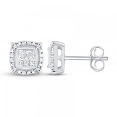 Diamond Earrings 1/5 ct tw Princess/Round 10K White Gold