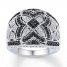 Black/White Diamond Ring 1/2 ct tw Round-cut Sterling Silver