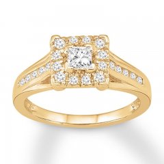 Diamond Engagement Ring 1/2 cttw Princess/Round 10K Yellow Gold