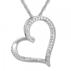 Diamond Heart Necklace 1/10 ct tw Round-cut 10K White Gold