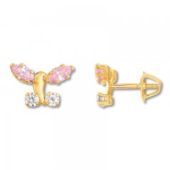 Children's Butterfly Earrings Cubic Zirconia 14K Yellow Gold