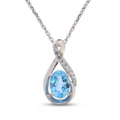 Swiss Blue Topaz & White Lab-Created Sapphire Necklace Sterling Silver 18"