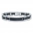 Men's Bracelet Diamond Accent Stainless Steel/Leather