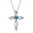 Blue Topaz & White Lab-Created Sapphire Cross Necklace Sterling Silver 18"