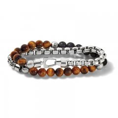 Bulova Double-Wrap Tiger's Eye Bracelet Stainless Steel 8.6"