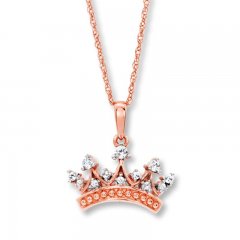 Crown Necklace Lab-Created White Sapphires 10K Rose Gold