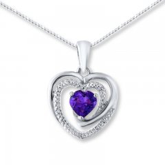 Amethyst Heart Necklace Diamond Accents Sterling Silver