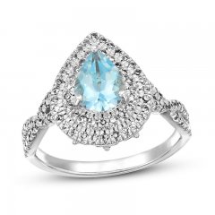 Aquamarine Engagement Ring 1/2 ct tw Diamonds Pear/Round 14K White Gold