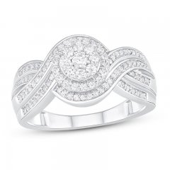 Diamond Halo Ring 1/2 ct tw Round-cut 10K White Gold