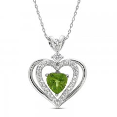 Peridot & White Lab-Created Sapphire Heart Necklace Sterling Silver 18"