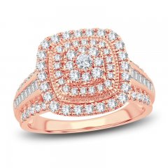 Diamond Engagement Ring 1 ct tw Round/Baguette-Cut 14K Rose Gold