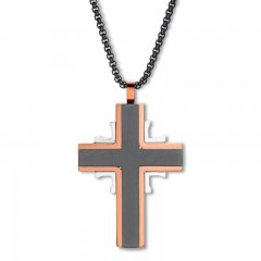 Cross Necklace Black/Rose Ion-Plated Stainless Steel 24"