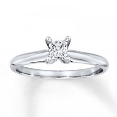 Diamond Solitaire Ring 1/3 Carat Princess-Cut 14K White Gold