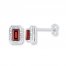 Emerald-cut Garnet Earrings 1/15 ct tw Diamonds Sterling Silver