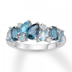 Vibrant Shades Blue & White Topaz Ring Sterling Silver