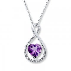 Amethyst Heart Necklace Diamond Accents Sterling Silver