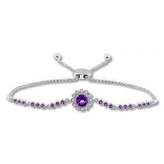 Amethyst & White Topaz Bolo Bracelet Sterling Silver