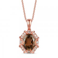 Le Vian Quartz Necklace 1/8 ct tw Diamonds 14K Strawberry Gold 18"