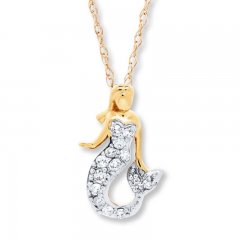 Mermaid Necklace 1/10 ct tw Diamonds 14K Yellow Gold