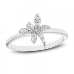 Diamond Dragonfly Ring 1/5 ct tw Round & Baguette-cut 10K White Gold