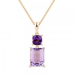 Amethyst Necklace Emerald/Cushion-Cut 10K Rose Gold 18"