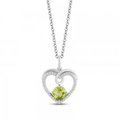 Hallmark Diamonds Peridot Heart Necklace 1/10 ct tw Round-Cut Sterling Silver 18"