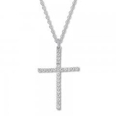 Diamond Cross Necklace 1/4 ct tw Round-cut 10K White Gold