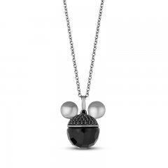 Disney Treasures Mickey Mouse Black Onyx & Black Diamond Necklace 1/10 ct tw Round-Cut Sterling Silver 17"