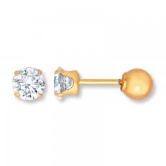 Young Teen Earrings Cubic Zirconia 14K Yellow Gold