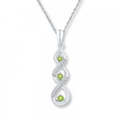 Peridot Necklace 1/15 ct tw Diamonds 10K White Gold