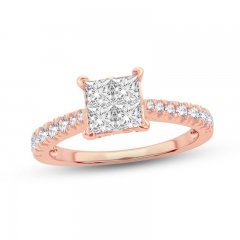 Multi-Diamond Engagement Ring 1-1/4 ct tw Princess & Round-cut 14K Rose Gold