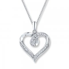 Diamond Heart Necklace 1/8 ct tw Baguette/Round Sterling Silver