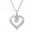 Diamond Heart Necklace 1/8 ct tw Baguette/Round Sterling Silver