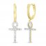 Men's Diamond Angel Cross Hoop Dangle Earrings 1/4 ct tw Round-cut 10K Yellow Gold