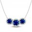 Blue/White Lab-Created Sapphire 3-Stone Halo Necklace Sterling Silver 18"