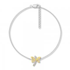 Dragonfly Anklet with Diamonds Sterling Silver/10K Yellow Gold