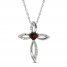 Garnet & White Lab-Created Sapphire Cross Necklace Sterling Silver 18"