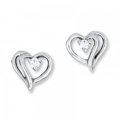 Heart Earrings 1/20 ct tw Diamonds 14K White Gold